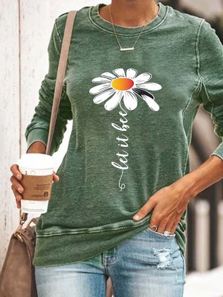Loose Casual Floral Sweatshirt, Sweatshirts & Hoodies, color:Green|size:3XL, JustFashionNow