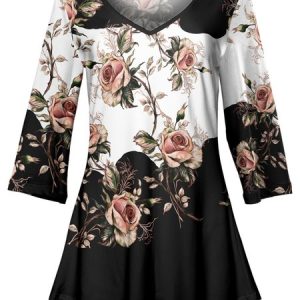 Floral Casual T-Shirt, T-Shirts, color:Black|size:XXL, JustFashionNow