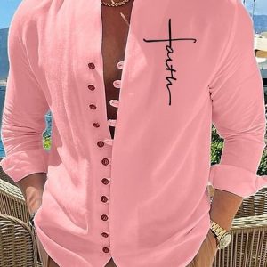 Casual Abstract Shawl Collar Regular Fit Shirt, Shirts ＆ Blouse, color:Pink|size:3XL, JustFashionNow