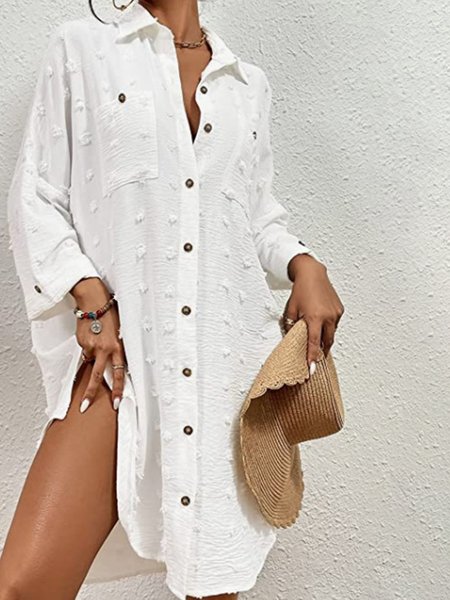 Vacation Plain V Neck Coverup, Coverups, color:White|size:XXL, Stylewe