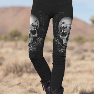 Women's Skull Casual Cotton-Blend Legging, color:Black|size:3XL, Lilicloth.com