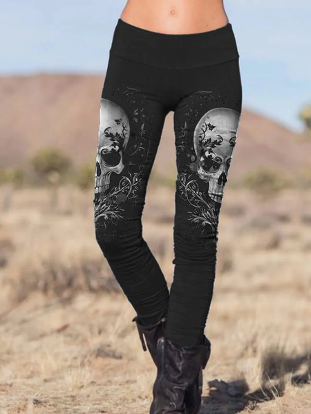 Women's Skull Casual Cotton-Blend Legging, color:Black|size:3XL, Lilicloth.com