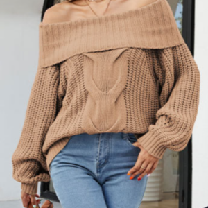 Women Plain Long Sleeve Comfy Casual Sweater, Sweaters, color:Khaki|size:XL, Noracora