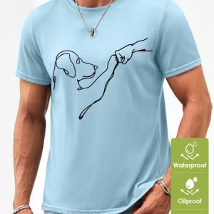 Men’s Dog Fist Bump Casual Regular Fit Waterproof Oilproof And Stainproof Fabric T-Shirt, color:Light Blue|size:3XL, Lilicloth.com