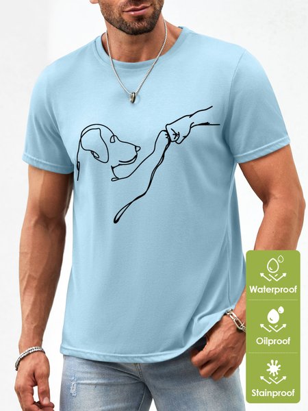 Men’s Dog Fist Bump Casual Regular Fit Waterproof Oilproof And Stainproof Fabric T-Shirt, color:Light Blue|size:3XL, Lilicloth.com