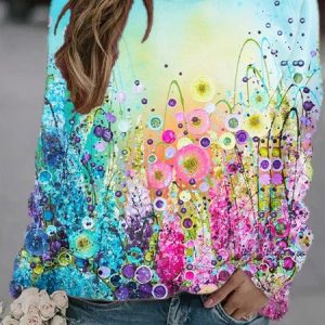 Casual Crew Neck Floral Sweatshirt, Sweatshirts & Hoodies, color:Blue|size:3XL, JustFashionNow