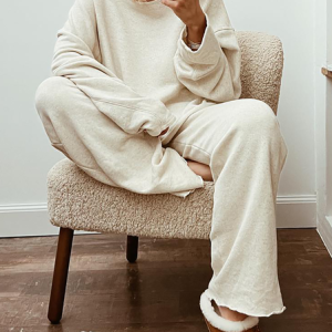 Women Plain Crew Neck Long Sleeve Comfy Casual Top With Pants Two-Piece Set, Sets, color:Beige|size:XXL, Noracora