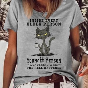 Women's Inside Every Older Person Is A Younger Person Casual Crew Neck T-Shirt, color:Gray|size:3XL, Lilicloth.com