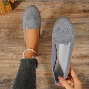 Vintage Plain Slip On Flat Heel Shallow Shoes, Flats/Loafers, color:Light Gray|size:44, Noracora