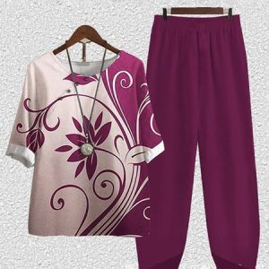 Loose Vacation Cotton And Linen Regular Sleeve Two-Piece Set, Suit Set, color:Color27|size:5XL, JustFashionNow