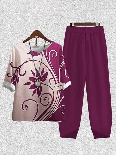Loose Vacation Cotton And Linen Regular Sleeve Two-Piece Set, Suit Set, color:Color27|size:5XL, JustFashionNow