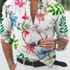 Regular Sleeve Shirt Collar Floral Regular Fit Vacation, Shirts ＆ Blouse, color:Color5|size:3XL, JustFashionNow