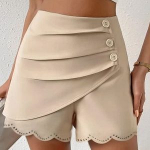 Loose Devore Plain Casual Shorts, Shorts, color:Khaki|size:XXL, JustFashionNow