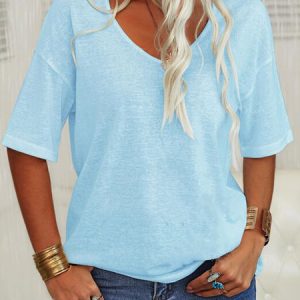 Short Sleeve Solid Shirts & Tops, T-Shirts, color:Blue|size:3XL, JustFashionNow