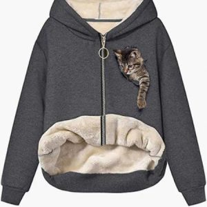 Casual Hoodie Cat Regular Fit Jacket, Jackets, color:Deep Gray|size:XXL, JustFashionNow