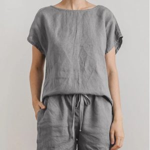 Raglan Sleeves Casual Cotton And Linen Two-Piece Set, Suit Set, color:Gray|size:5XL, JustFashionNow