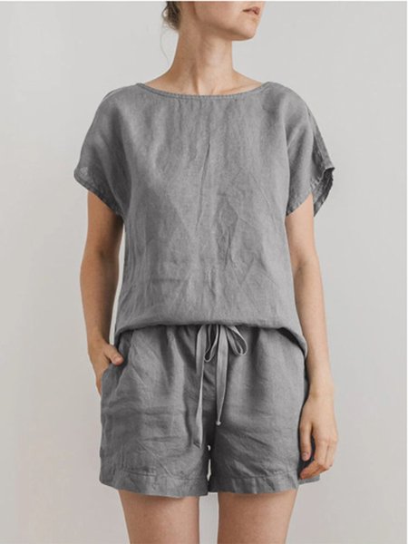 Raglan Sleeves Casual Cotton And Linen Two-Piece Set, Suit Set, color:Gray|size:5XL, JustFashionNow