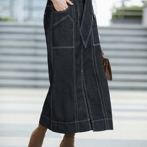 Denim Plain Casual Denim Skirt, Denim Skirts, color:Deep Gray|size:XXL, Stylewe