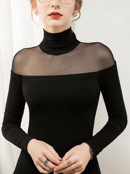 Simple Plain Long Sleeve T-Shirt, Tees, color:Black|size:XXL, Stylewe