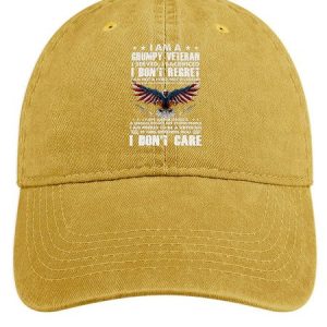 Men's /Women's Funny I Am A Grumpy Veteran I Don't Care Graphic Printing Regular Fit Adjustable Denim Hat, color:Yellow|size:One-size, Lilicloth.com
