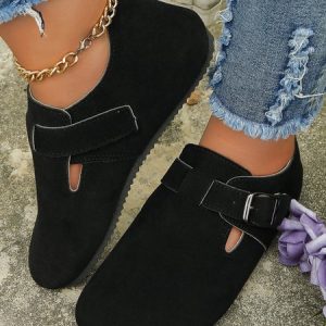 Vintage Buckle Comfy Shoes, Flats, color:Black|size:42, JustFashionNow
