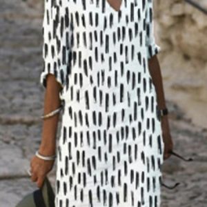Casual Geometric Loose Dress With No, Dresses, color:White|size:3XL, JustFashionNow