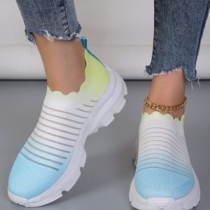 Rainbow Gradient Breathable Comfort Shock Absorption Fly Knit Sneakers, Sneakers, color:Blue|size:42, JustFashionNow