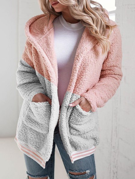 Casual Plain Plush Thick Warm Coat, Jackets, color:Pink|size:XXL, JustFashionNow