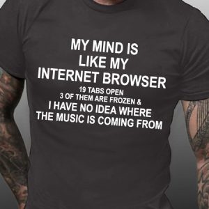 Men’s My Mind Is Like My Internet Browser 19 Tabs Open 3 Of Them Are Frozen Casual Text Letters Regular Fit T-Shirt, color:Deep Gray|size:3XL, Lilicloth.com