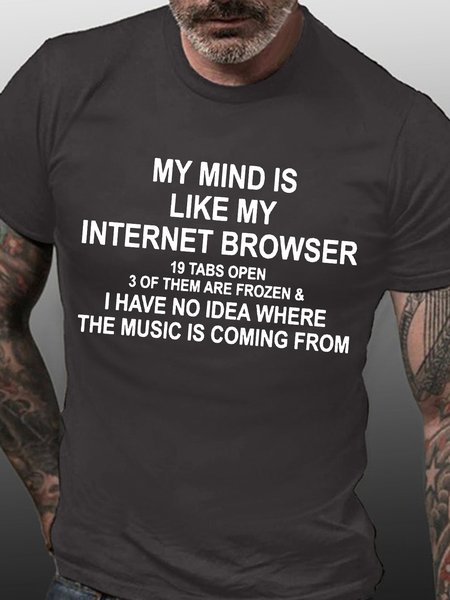 Men’s My Mind Is Like My Internet Browser 19 Tabs Open 3 Of Them Are Frozen Casual Text Letters Regular Fit T-Shirt, color:Deep Gray|size:3XL, Lilicloth.com