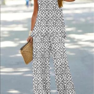 Ethnic Sleeveless Spaghetti Casual Grommets Two-Piece Set, Suit Set, color:Gray|size:XXL, JustFashionNow