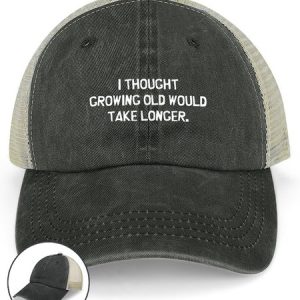 Men’s I Thought Growing Old Would Take Longer Text Letters Washed Mesh Back Baseball Cap, color:Deep Gray|size:One-size, Lilicloth.com