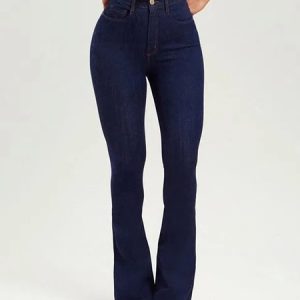 Women's Urban Casual Fitted Micro Stretch Straight Leg Jeans, Jeans, color:Deep Blue|size:XXL, JustFashionNow