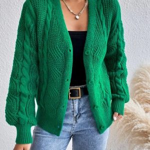 Casual Loose Wool/Knitting Sweater Coat, Sweaters, color:Green|size:XXL, JustFashionNow