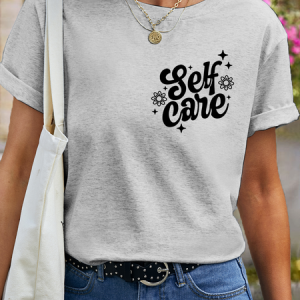 Women's Self-love Take Care Of You Cotton Text Letters T-Shirt, color:Light Gray|size:3XL, Lilicloth.com
