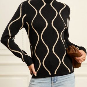 Long sleeve Half Turtleneck Acrylic Tight Sweater, Sweaters, color:Black|size:XXL, Stylewe