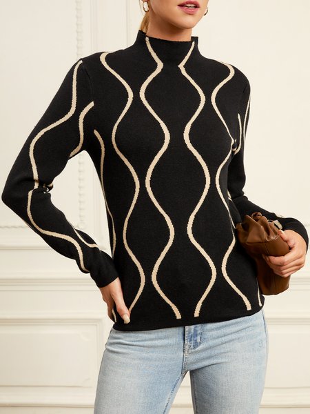 Long sleeve Half Turtleneck Acrylic Tight Sweater, Sweaters, color:Black|size:XXL, Stylewe