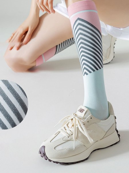 Striped Geometric Color Contrast Elastic Sports Calf Muscle Compression Socks, Socks, color:Color14|size:One-size, JustFashionNow