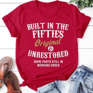 Built In The Fifties Print Cotton Shirt & Top, color:Red|size:3XL, Lilicloth.com