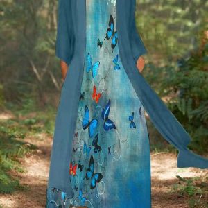 Casual Butterfly Regular Fit Two-Piece Set, Suit Set, color:darkgreen|size:4XL, JustFashionNow