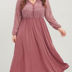 Plus Size Elegant Plain Dress With No, Dresses, color:Pink|size:4X, JustFashionNow