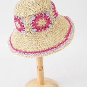 Holiday Flower Crochet Sun Hat, Women Hats, color:Pink|size:One-size, JustFashionNow