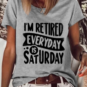 Women's Funny Retired Retirement Loose Crew Neck Casual T-Shirt, color:Gray|size:3XL, Lilicloth.com
