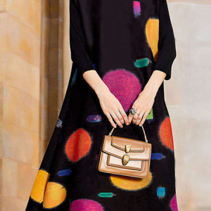 Stand Collar Loose Three Quarter Sleeve Urban Polka Dots Midi Dress, Midi Dresses, color:Black|size:XXL, Stylewe