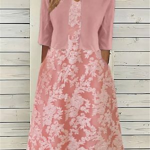 Elegant Crew Neck Loose Plain Two-Piece Set, Basic Dresses, color:Pink|size:XXL, JustFashionNow