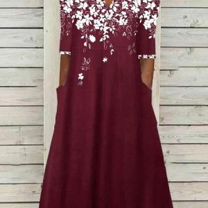 Women's Elegant Floral Print Midi Dress, Midi Dresses, Roselinlin - Online Catalog