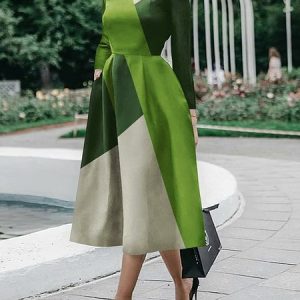 Regular Fit Half Turtleneck Elegant Geometric Dress, Midi Dresses, color:Green|size:XXL, Stylewe