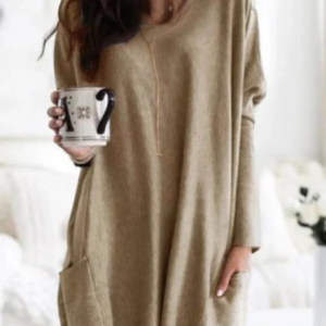 JFN Crew Neck Casual Simple Pockets Loose Long Sleeve Sweatshirt, Sweaters, color:Khaki|size:XXL, JustFashionNow