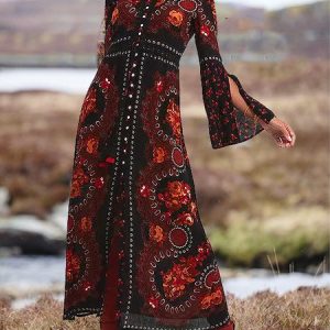 Ethnic Cotton-Blend Dress, Dresses, color:Multicolor|size:XXL, JustFashionNow