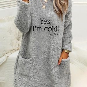 Women Text Letters Crew Neck Long Sleeve Comfy Casual Midi Dress, Dresses, color:Gray|size:XXL, Noracora